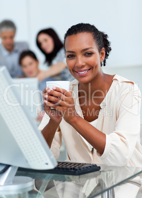 businesswoman drinking a coffee