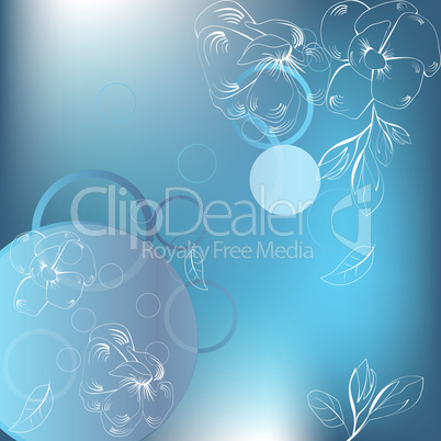 Abstract blue background with white flowers