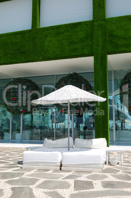 Deck chairs at modern luxury hotel, Antalya, Turkey