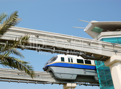 The Palm Jumeirah monorail station and train, Dubai, UAE