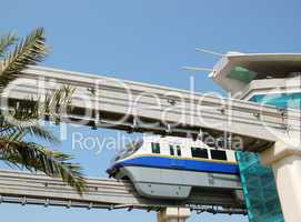 The Palm Jumeirah monorail station and train, Dubai, UAE