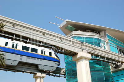 The Palm Jumeirah monorail station and train, Dubai, UAE