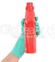 red bottle in hand