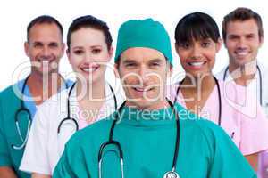Positive surgeon and his medical team