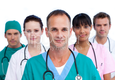 Positive male doctor and his medical team