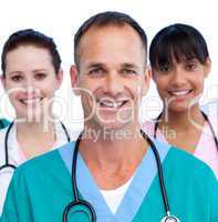 Portrait of a male doctor and his medical team