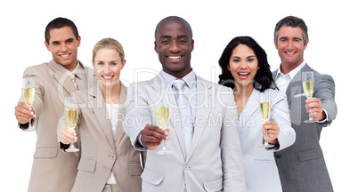 Portrait of multi-cultural business team drinking champagne