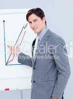 Handsome businessman reporting sales figures