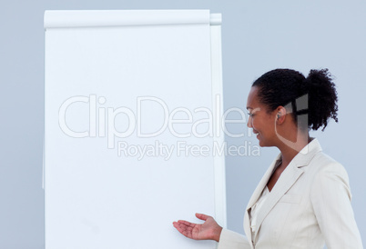 Afro-american businesswoman giving a presentation