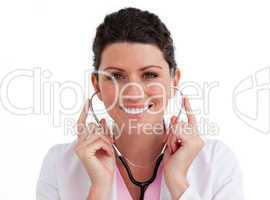 Portrait of a nurse holding a stethoscope