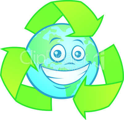 Earth Cartoon With Recycle Symbol