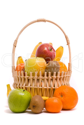 Basket with colorful fruits on a white background