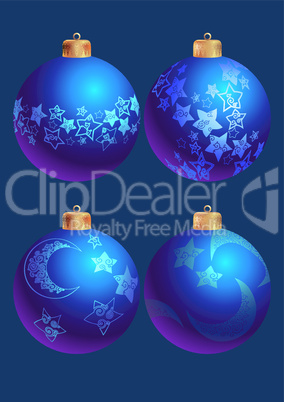 Set from four Blue New Year's balls