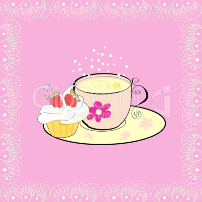 A cup of tea with cupcake