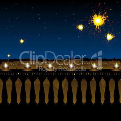 hindu festival diwali, lighting of lamp and fireworks