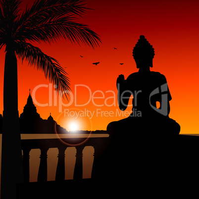 statue of buddha with temple at the background