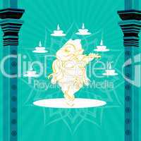 statue of god ganesha with pillars and lamps
