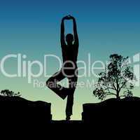 silhouette view of human doing yoga, standing position