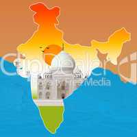 Taj Mahal, agra, outline map of india