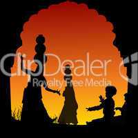 silhouette view of people performing folk dance and music, india