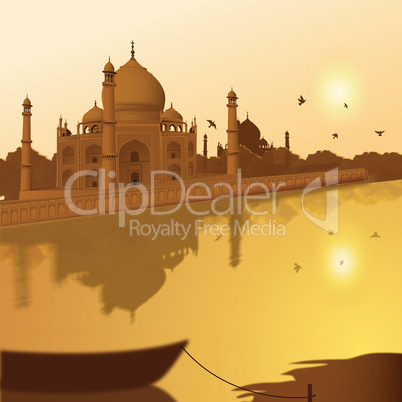 Taj Mahal, agra, India, view of lake and boat