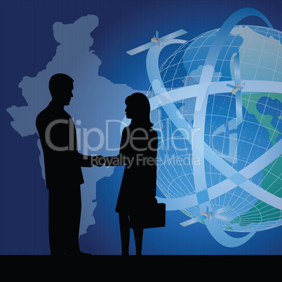 silhouette of business people showing business agreement