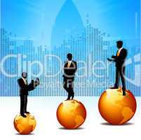 silhouette view of business men on globes