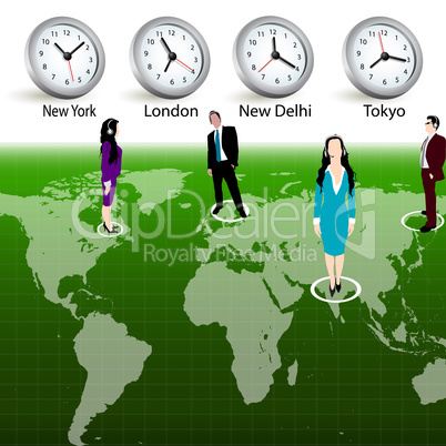 silhouettes of business people at different locations