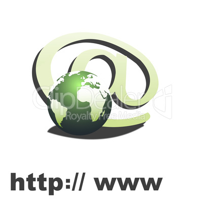 internet symbol with globe, http