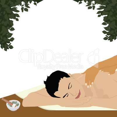 man having an ayurvedic massage, white background