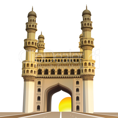 view of charminar, with sun and white background