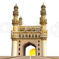 view of charminar, with sun and white background