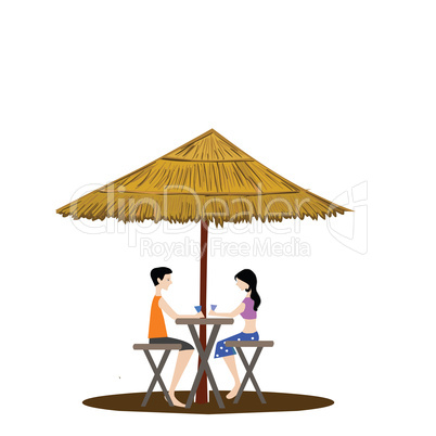 couple under a shed drinking, white background