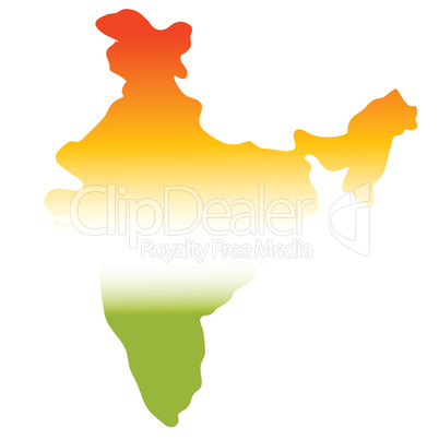 map of india in tri colours, green, white, orange