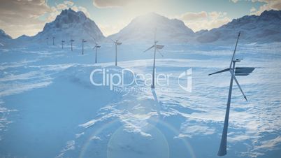 (1152) Electricity Wind Turbines Farm Power Clean Alternative Energy Winter Snow LOOP