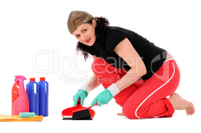 woman makes cleaning