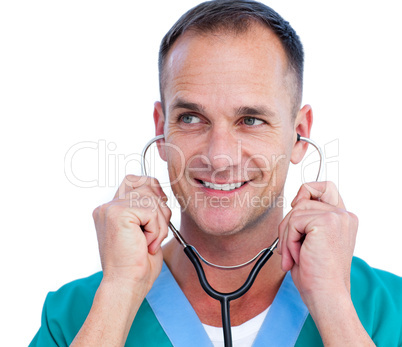 Portrait of a charismatic male doctor holding a stethoscope