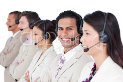 Latin customer agent and his team lining up