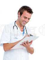 Portrait an assertive male doctor writing notes