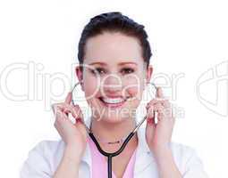 Portrait of an attractive female doctor holding a stethoscope