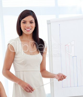 Portrait of a latin woman giving a presentation