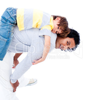 Joyful father and his little boy playing together