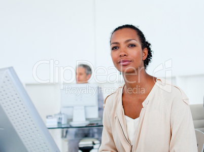 Beautiful businesswoman working at a computer