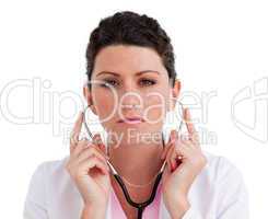 Charismatic female doctor holding a stethoscope