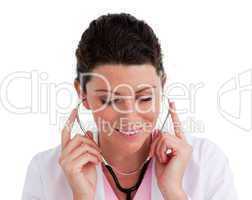 Confident female doctor holding a stethoscope