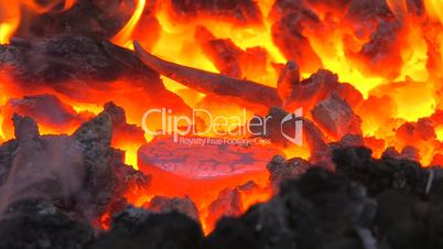 HD Iron in the forge like inferno, closeup