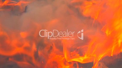 HD Real inferno with exhaust smoke and flame in blacksmith, closeup