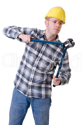 Construction worker with bolt cutter