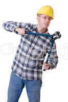 Construction worker with bolt cutter