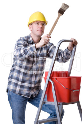 Craftsman on a ladder with a brush